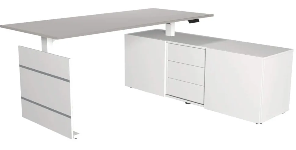 Kerkmann Move 3 Zit-sta-bureau Vrije vorm Lichtgrijs T-Voet 3 Lades 1,800 (B) x 800 (D) x 1.200 (H) mm Hout
