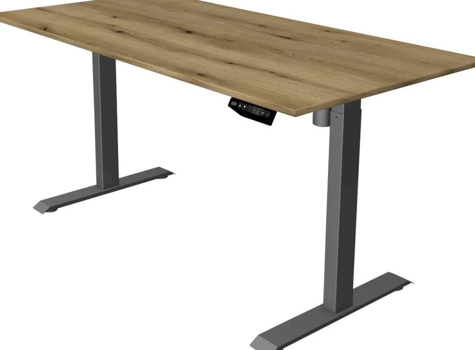 Kerkmann Move 1 Zit-sta-bureau Rechthoekig Eiken T-Voet 1.600 (B) x 800 (D) x 1.230 (H) mm Melamine, staal
