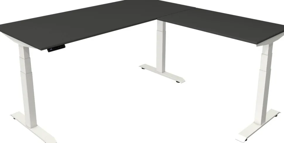 Kerkmann Move4 Elektrisch hoogteverstelbaar Zit-sta-bureau Antraciet T-voet 1800 (B) x 1.800 (D) x 1290 (H) mm Hout, Metaal