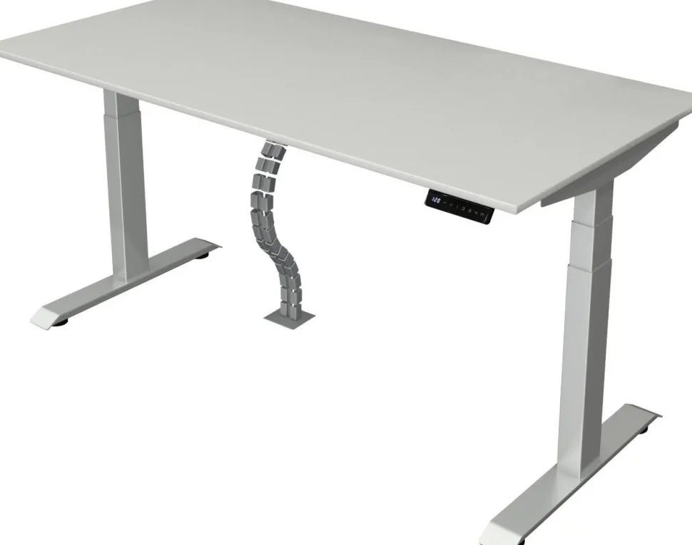 Kerkmann Move4 Elektrisch hoogteverstelbaar Zit-sta-bureau Lichtgrijs T-voet 1600 (B) x 800 (D) x 1290 (H) mm Hout, Metaal