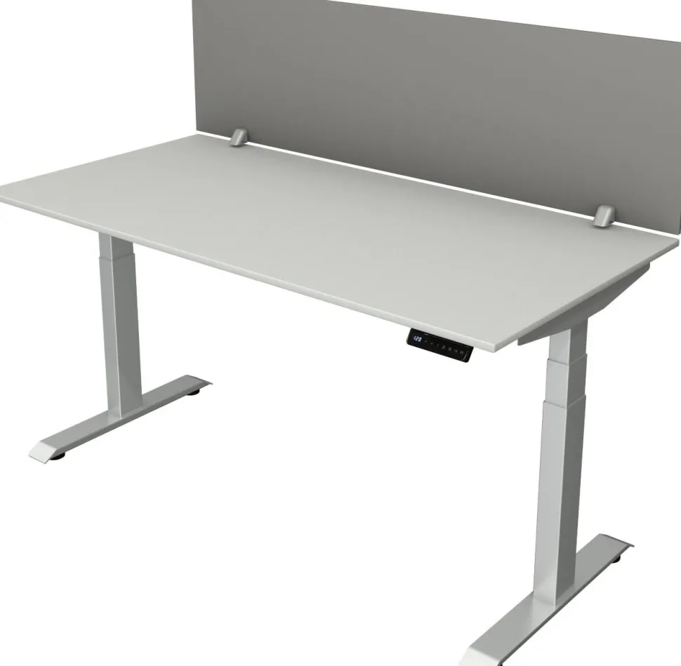 Kerkmann Move4 Elektrisch hoogteverstelbaar Zit-sta-bureau Lichtgrijs T-voet 1600 (B) x 800 (D) x 1290 (H) mm Hout, Metaal