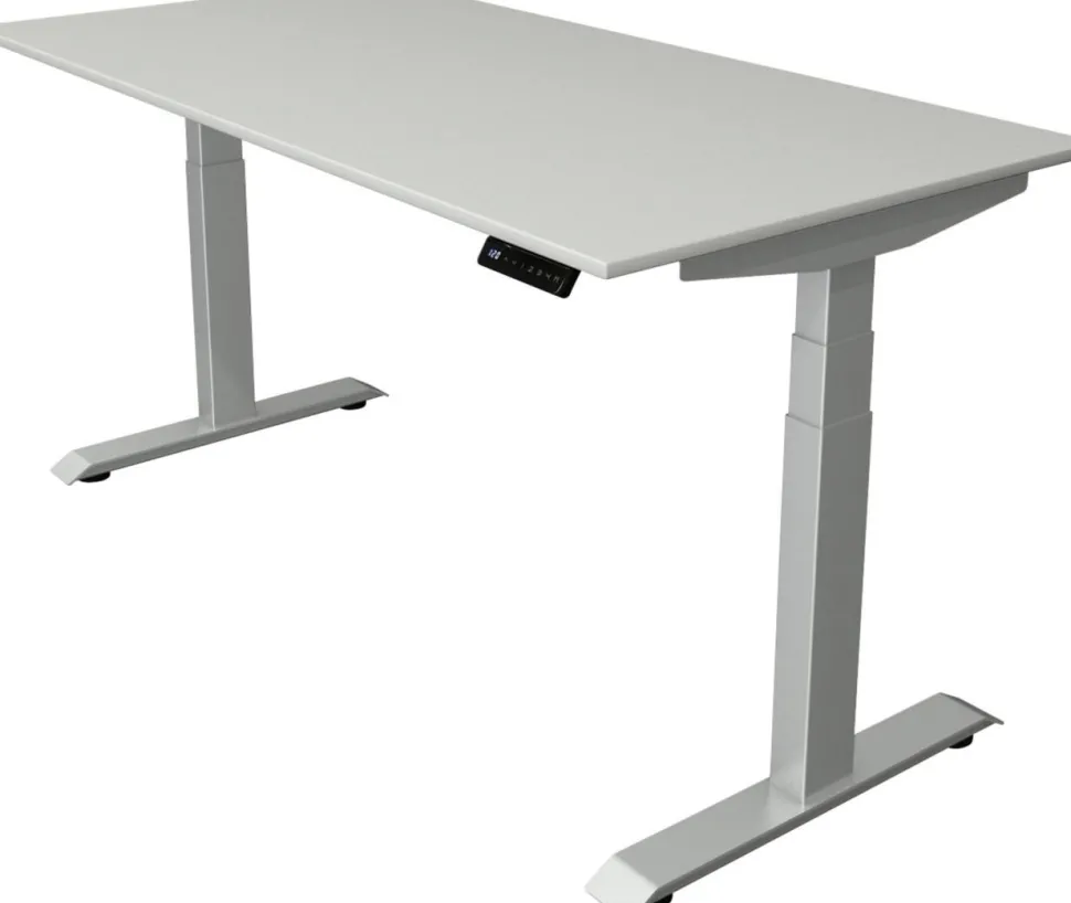 Kerkmann Move4 Elektrisch hoogteverstelbaar Zit-sta-bureau Lichtgrijs T-voet 1600 (B) x 800 (D) x 1290 (H) mm Hout, Metaal