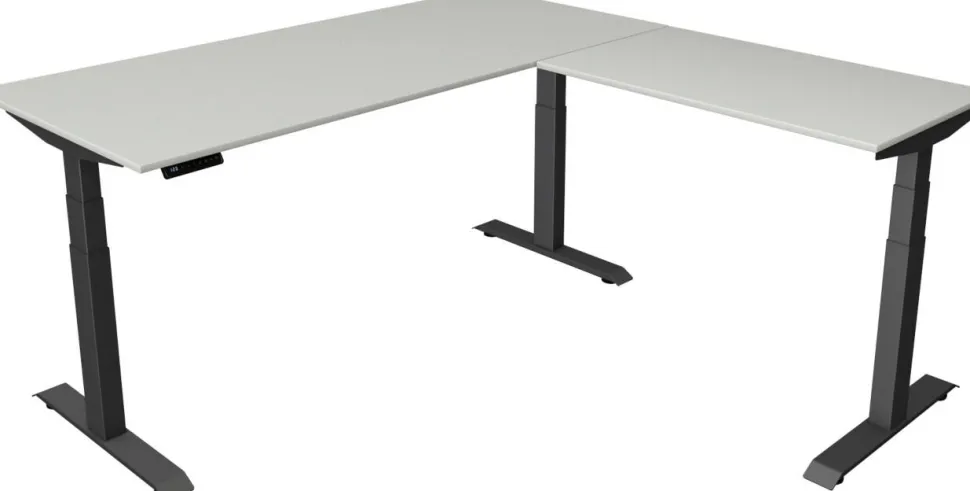 Kerkmann Move4 Elektrisch hoogteverstelbaar Zit-sta-bureau Lichtgrijs T-voet 1800 (B) x 1.800 (D) x 1290 (H) mm Hout, Metaal