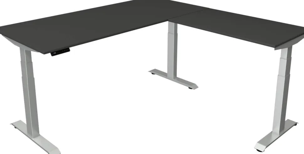 Kerkmann Move4 Elektrisch hoogteverstelbaar Zit-sta-bureau Antraciet T-voet 1800 (B) x 1.800 (D) x 1290 (H) mm Hout, Metaal