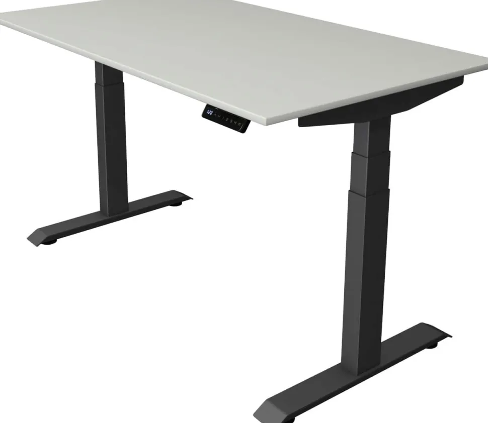 Kerkmann Move4 Elektrisch hoogteverstelbaar Zit-sta-bureau Lichtgrijs T-voet 1400 (B) x 800 (D) x 1290 (H) mm Hout, Metaal
