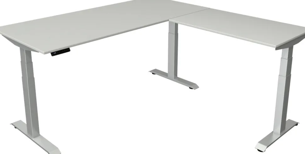 Kerkmann Move4 Elektrisch hoogteverstelbaar Zit-sta-bureau Lichtgrijs T-voet 1800 (B) x 1.800 (D) x 1290 (H) mm Hout, Metaal