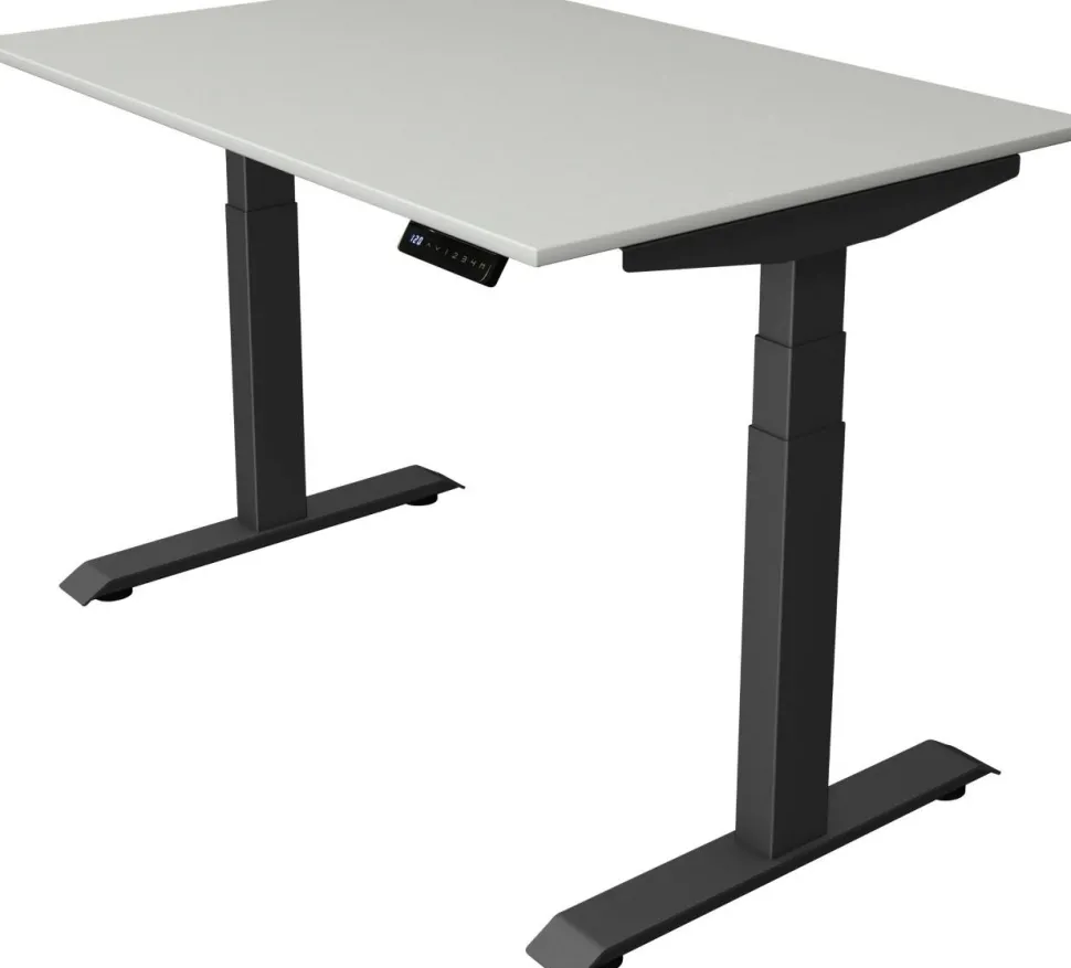 Kerkmann Move4 Elektrisch hoogteverstelbaar Zit-sta-bureau Lichtgrijs T-voet 1200 (B) x 800 (D) x 1290 (H) mm Hout, Metaal