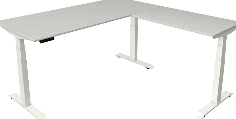 Kerkmann Move4 Elektrisch hoogteverstelbaar Zit-sta-bureau Lichtgrijs T-voet 1800 (B) x 1.800 (D) x 1290 (H) mm Hout, Metaal