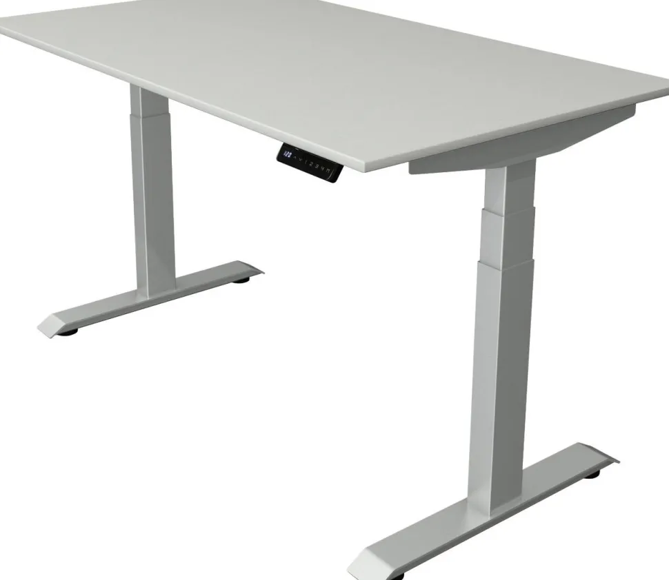 Kerkmann Move4 Elektrisch hoogteverstelbaar Zit-sta-bureau Lichtgrijs T-voet 1400 (B) x 800 (D) x 1290 (H) mm Hout, Metaal