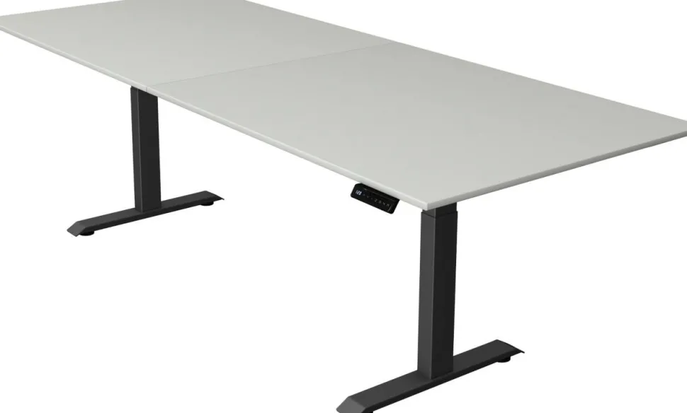Kerkmann Move4 Elektrisch hoogteverstelbaar Zit-sta-bureau Lichtgrijs T-voet 2500 (B) x 1.000 (D) x 1290 (H) mm Hout, Metaal
