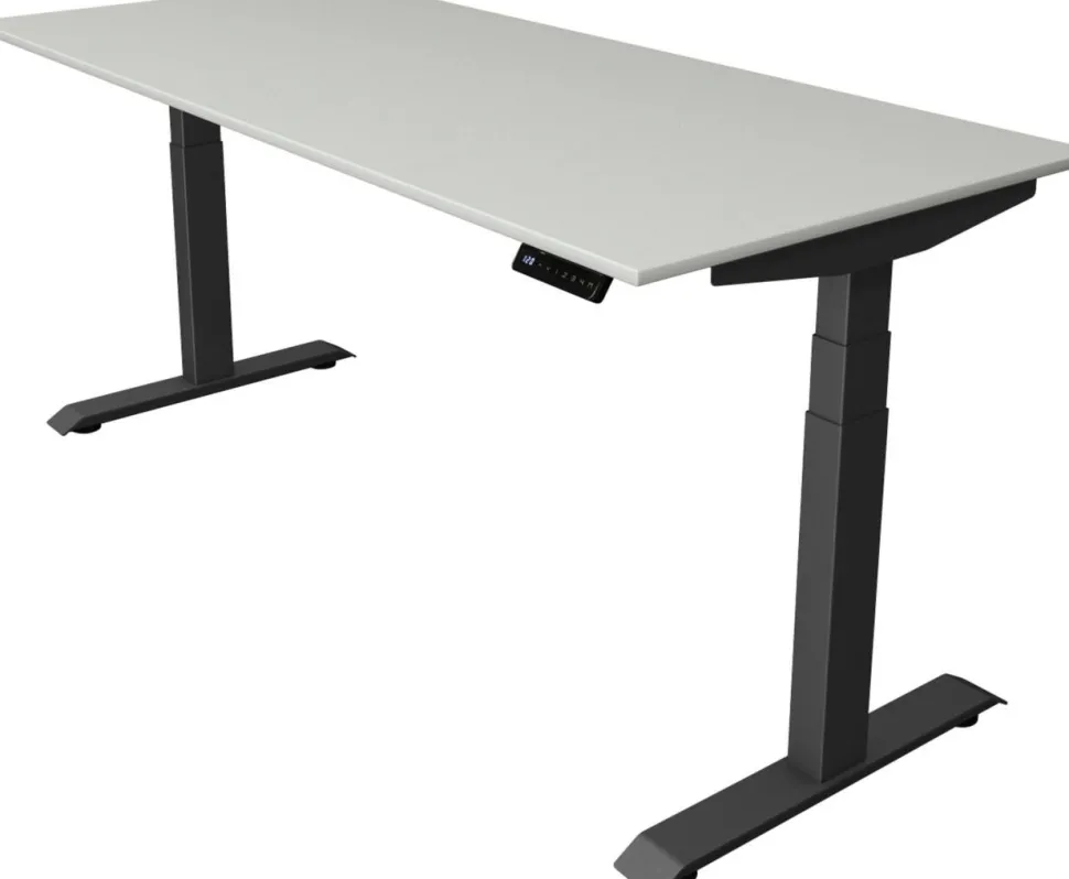 Kerkmann Move4 Elektrisch hoogteverstelbaar Zit-sta-bureau Lichtgrijs T-voet 1800 (B) x 800 (D) x 1290 (H) mm Hout, Metaal