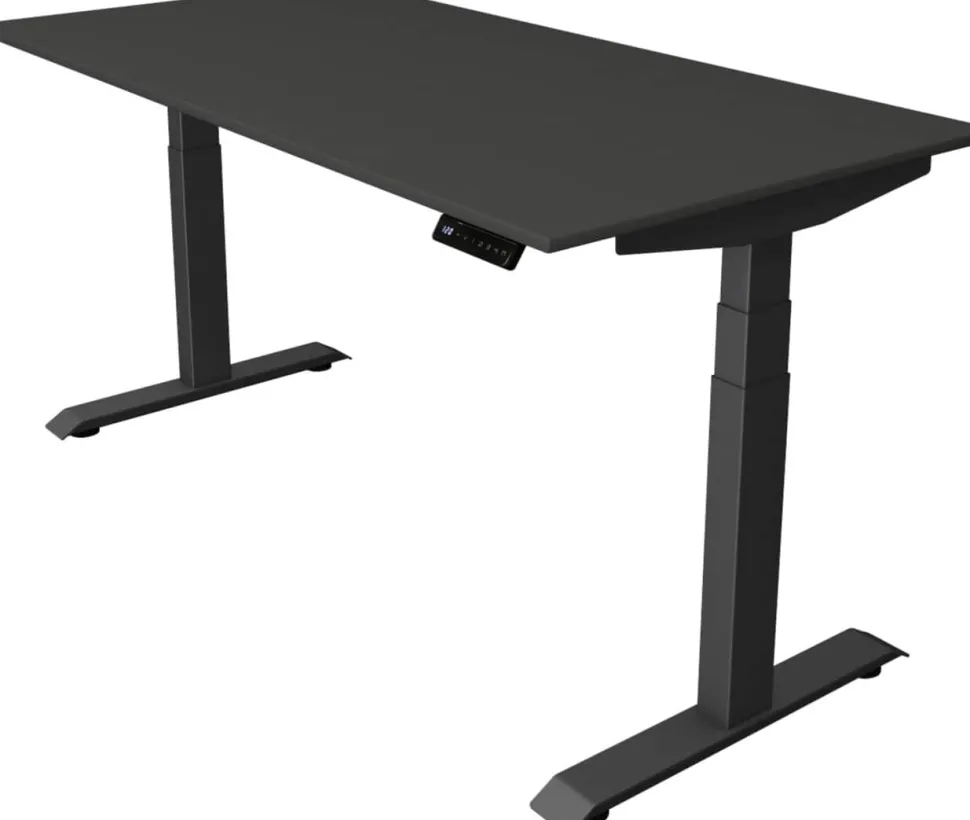 Kerkmann Move4 Elektrisch hoogteverstelbaar Zit-sta-bureau Antraciet T-voet 1600 (B) x 800 (D) x 1290 (H) mm Hout, Metaal