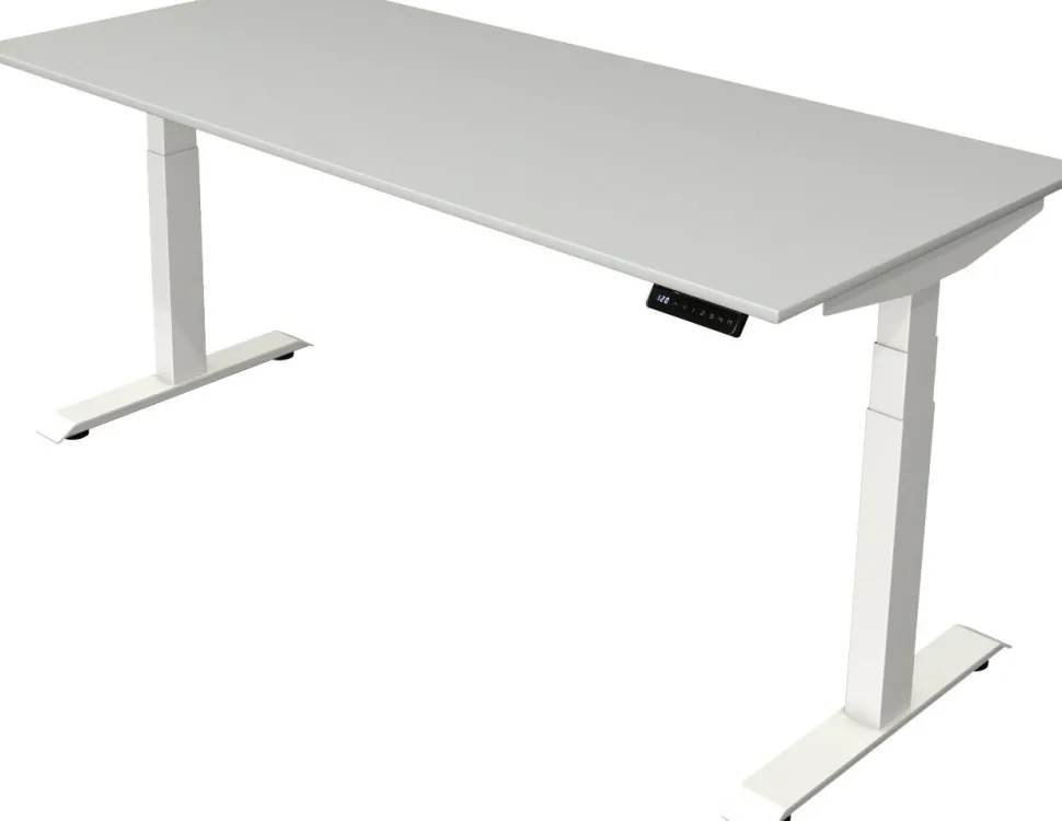 Kerkmann Move4 Elektrisch hoogteverstelbaar Zit-sta-bureau Lichtgrijs T-voet 1800 (B) x 800 (D) x 1290 (H) mm Hout, Metaal