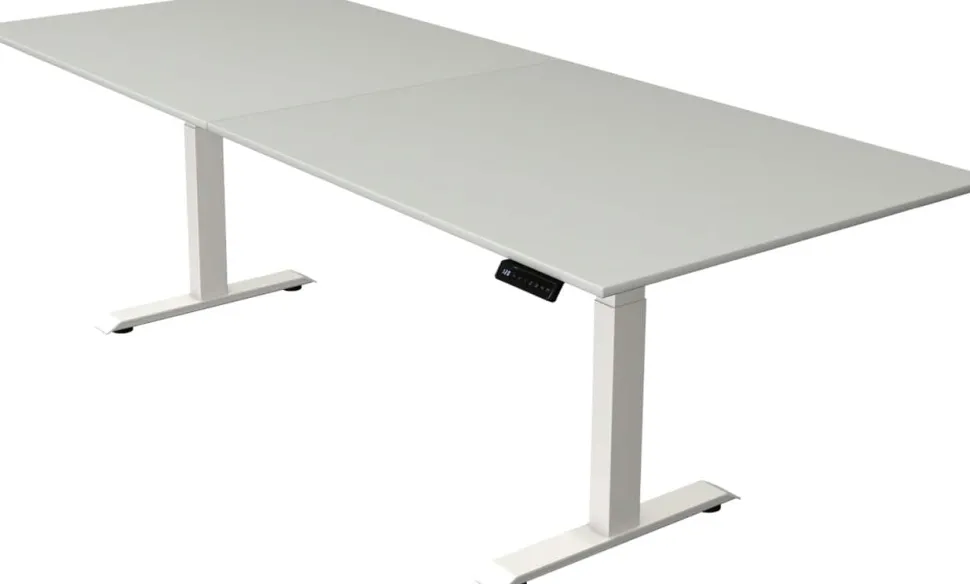 Kerkmann Move4 Elektrisch hoogteverstelbaar Zit-sta-bureau Lichtgrijs T-voet 2500 (B) x 1.000 (D) x 1290 (H) mm Hout, Metaal