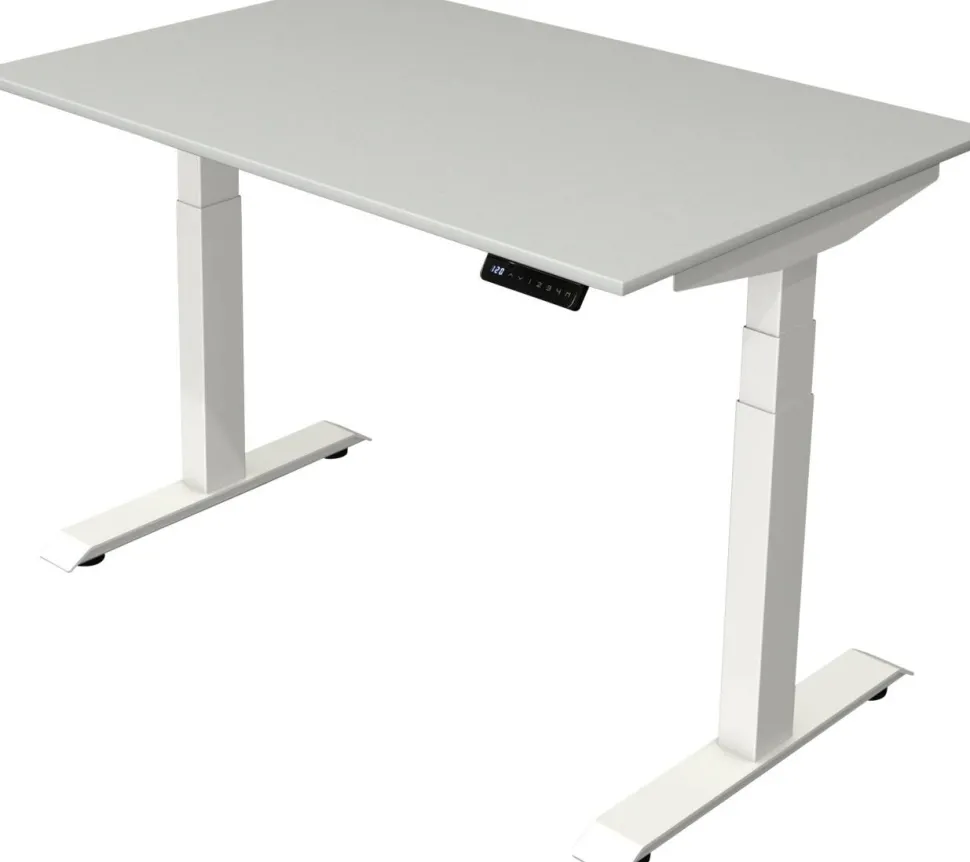 Kerkmann Move4 Elektrisch hoogteverstelbaar Zit-sta-bureau Lichtgrijs T-voet 1200 (B) x 800 (D) x 1290 (H) mm Hout, Metaal