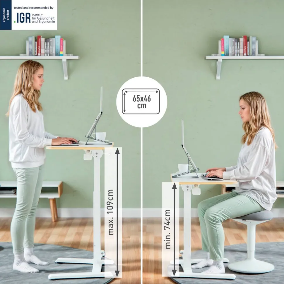 Leitz Ergo Compact Inklapbaar Zit-Sta Bureau 6588 In hoogte verstelbaar 65 x 74-109 x 46 cm, Wit