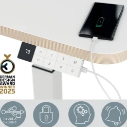 Leitz Ergo Elektrisch in hoogte verstelbaar compact zit-sta-bureau 6534 met sta-op herinneringsfunctie staal, hout 80 x 65-130 x 60 cm
