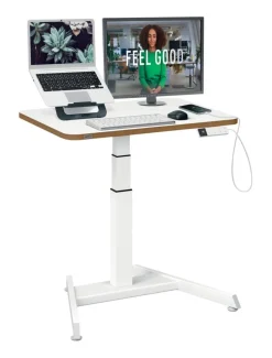 Leitz Ergo Elektrisch in hoogte verstelbaar compact zit-sta-bureau 6534 met sta-op herinneringsfunctie staal, hout 80 x 65-130 x 60 cm