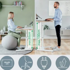 Leitz Ergo Elektrisch in hoogte verstelbaar compact zit-sta-bureau 6534 met sta-op herinneringsfunctie staal, hout 80 x 65-130 x 60 cm