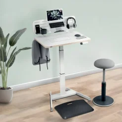 Leitz Ergo Elektrisch in hoogte verstelbaar compact zit-sta-bureau 6534 met sta-op herinneringsfunctie staal, hout 80 x 65-130 x 60 cm