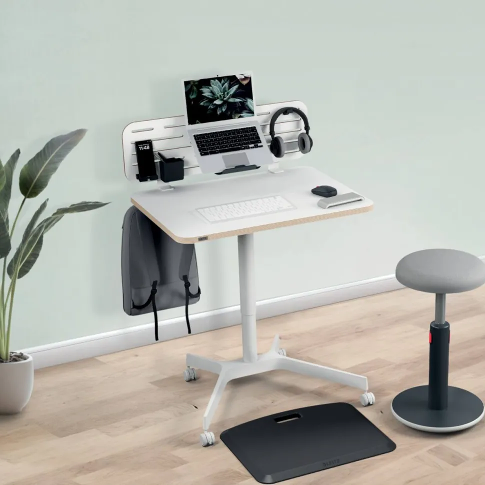 Leitz Ergo In hoogte verstelbaar compact zit-sta-bureau 6536 met 4 wielen hout, aluminium 80 x 75-114 x 60 cm