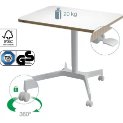 Leitz Ergo In hoogte verstelbaar compact zit-sta-bureau 6536 met 4 wielen hout, aluminium 80 x 75-114 x 60 cm