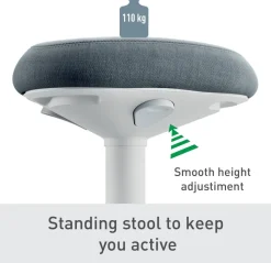 Leitz Ergo Wiebel stakruk 6545 met verstelbare comfortzitting 57 - 82 cm tot 110 kg lichtgrijs