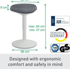 Leitz Ergo Wiebel zitkruk 6544 met verstelbare comfortzitting 47 - 64 cm tot 110 kg lichtgrijs