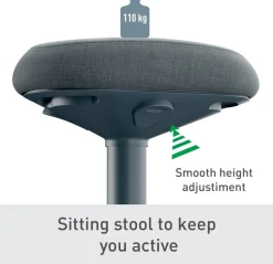 Leitz Ergo Wiebel zitkruk 6544 met verstelbare comfortzitting 47 - 64 cm tot 110 kg donkergrijs