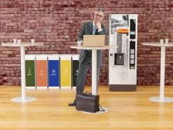 meet powered by PAPERFLOW Bartafel met Wit, beuken melamine, ABS & stalen blad en frame Easy Desk 800 x 800 x 1100 mm