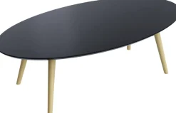 meet powered by PAPERFLOW Ovale bijzettafel Scandi Zwart blad Beuken frame 4 poten 1150 x 600 x 350 mm