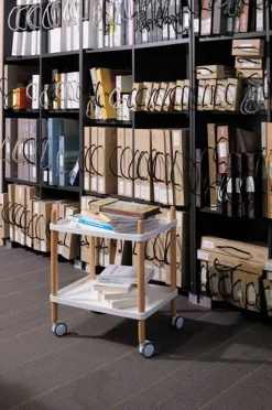 meet powered by PAPERFLOW Rechthoekige trolley met wit polypropyleen Top en Beukenkleurig frame 500 x 360 x 550 mm