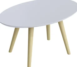 meet powered by PAPERFLOW Ovale bijzettafel Scandi Wit blad Beuken frame 4 poten 650 x 400 x 350 mm