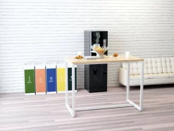 meet powered by PAPERFLOW Rechthoekige Hoge Tafel met Beukenkleurig Melamine Top en Wit Frame easyDesk 1500 x 750 x 1100mm