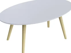 meet powered by PAPERFLOW Ovale bijzettafel Scandi Wit blad Beuken frame 4 poten 850 x 350 x 500 mm