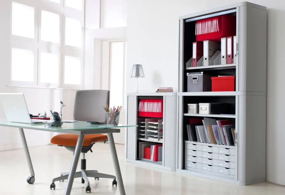Paperflow Easy Office Roldeurkast PS (Polystyreen), Staal 2 Planken Afsluitbaar 1.100 x 415 x 1.040 mm Grijs