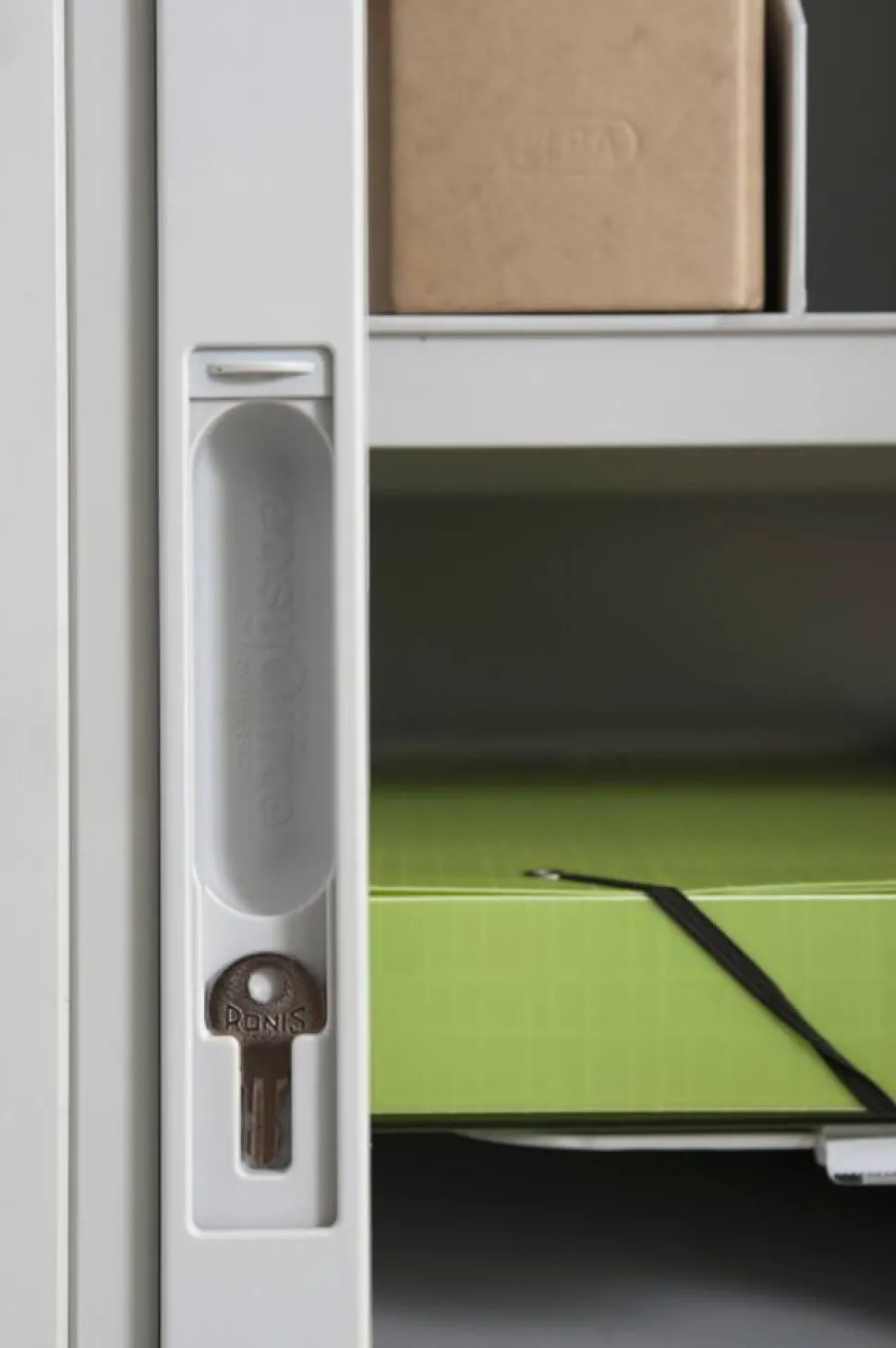 Paperflow Roldeurkast PS (Polystyreen), Staal 2 Planken Afsluitbaar 1.100 x 415 x 1.040 mm Groen, wit