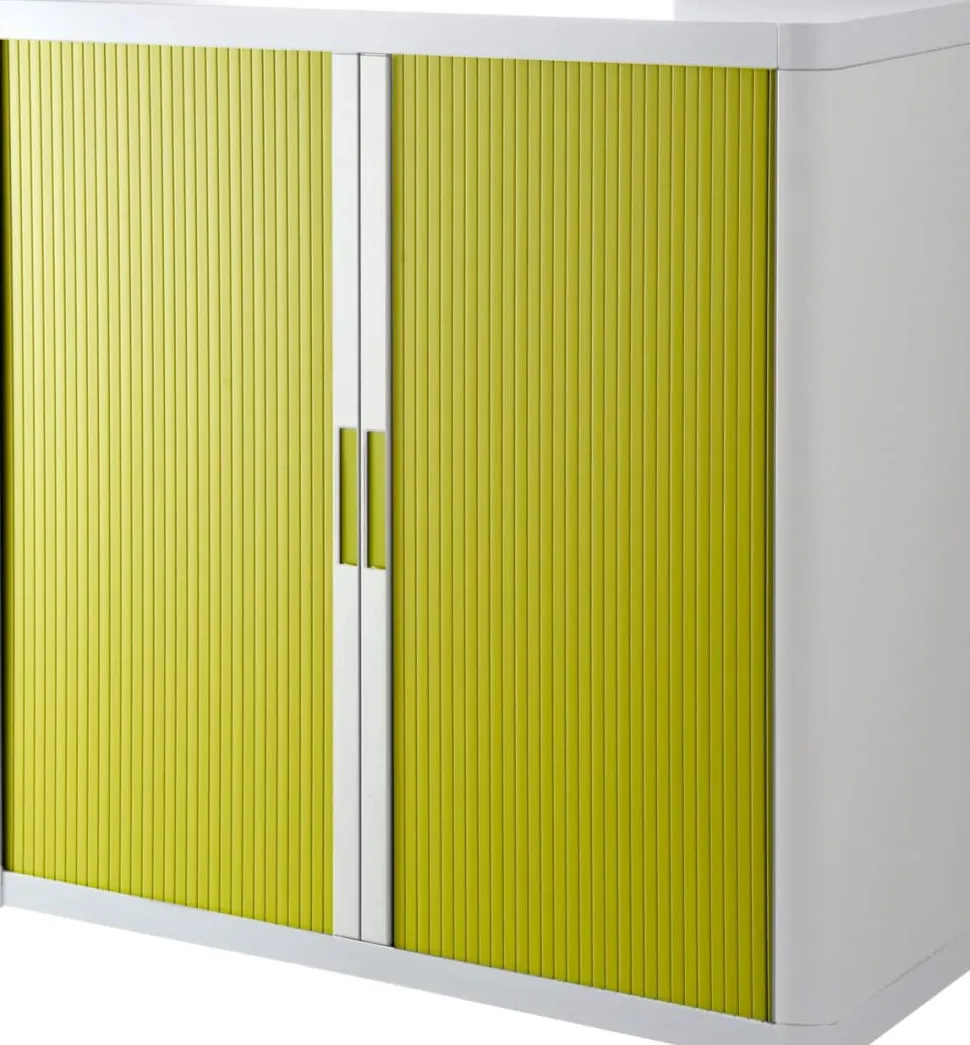 Paperflow Roldeurkast PS (Polystyreen), Staal 2 Planken Afsluitbaar 1.100 x 415 x 1.040 mm Groen, wit