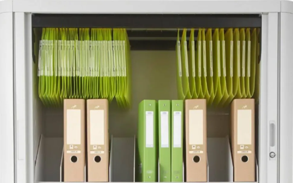 Paperflow Roldeurkast PS (Polystyreen), Staal 2 Planken Afsluitbaar 1.100 x 415 x 1.040 mm Groen, wit