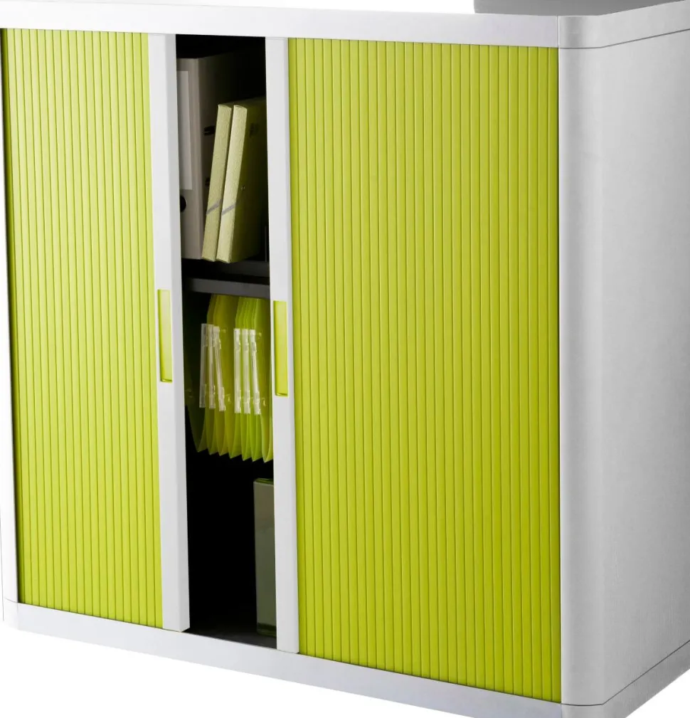 Paperflow Roldeurkast PS (Polystyreen), Staal 2 Planken Afsluitbaar 1.100 x 415 x 1.040 mm Groen, wit