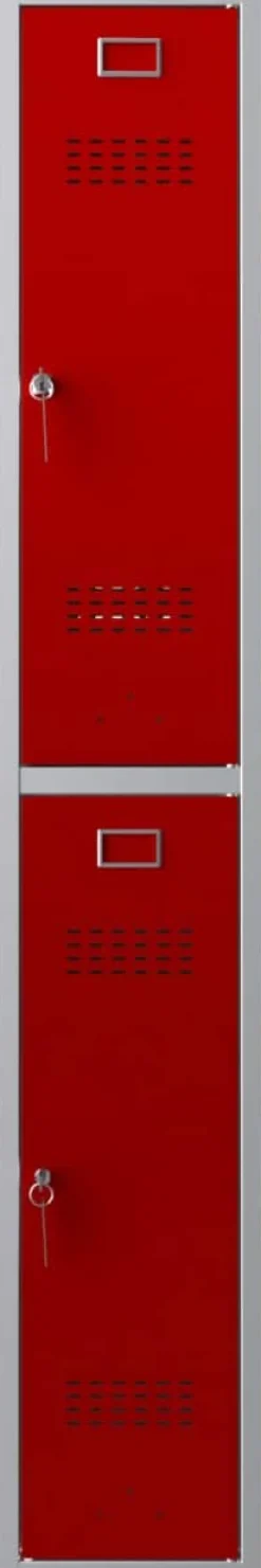 Phoenix Personal Lockers Staal Garderobekast 2 Deurs Sleutelslot 300 x 500 x 1,830 mm Grijs, Rood