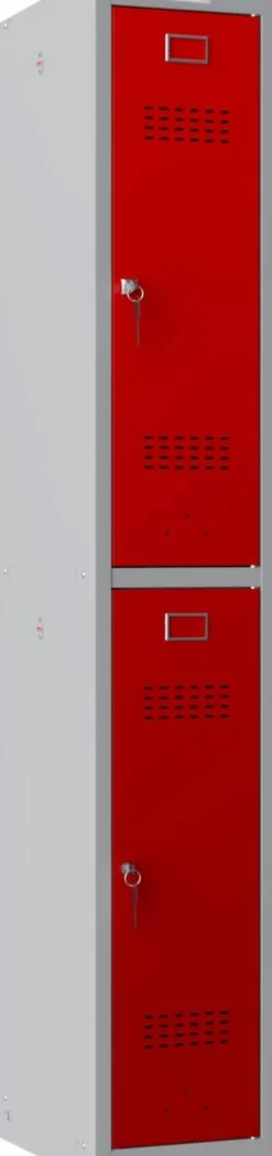 Phoenix Personal Lockers Staal Garderobekast 2 Deurs Sleutelslot 300 x 500 x 1,830 mm Grijs, Rood