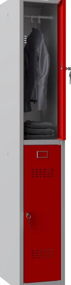 Phoenix Personal Lockers Staal Garderobekast 2 Deurs Sleutelslot 300 x 500 x 1,830 mm Grijs, Rood