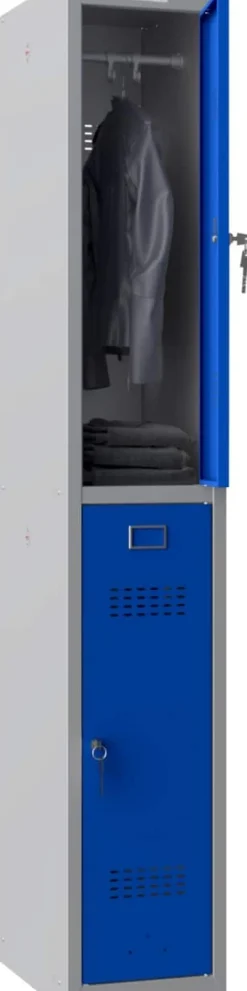Phoenix Personal Lockers Staal Garderobekast 2 Deurs Sleutelslot 300 x 500 x 1,830 mm Blauw, Grijs