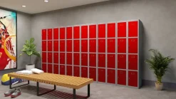 Phoenix Personal Lockers Staal Garderobekast 4 Deurs Sleutelslot 300 x 500 x 1,830 mm Grijs, Rood