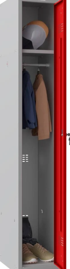Phoenix Personal Lockers Staal Garderobekast 1 Deurs Sleutelslot 300 x 500 x 1,830 mm Grijs, Rood