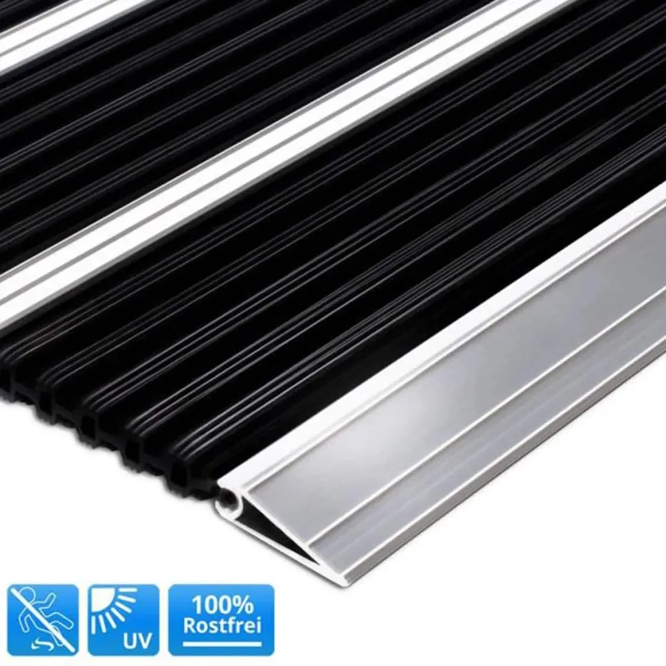 PROFESSIONELE LIJN Double entreemat met rubberen richels Antraciet aluminium 600 x 900 mm