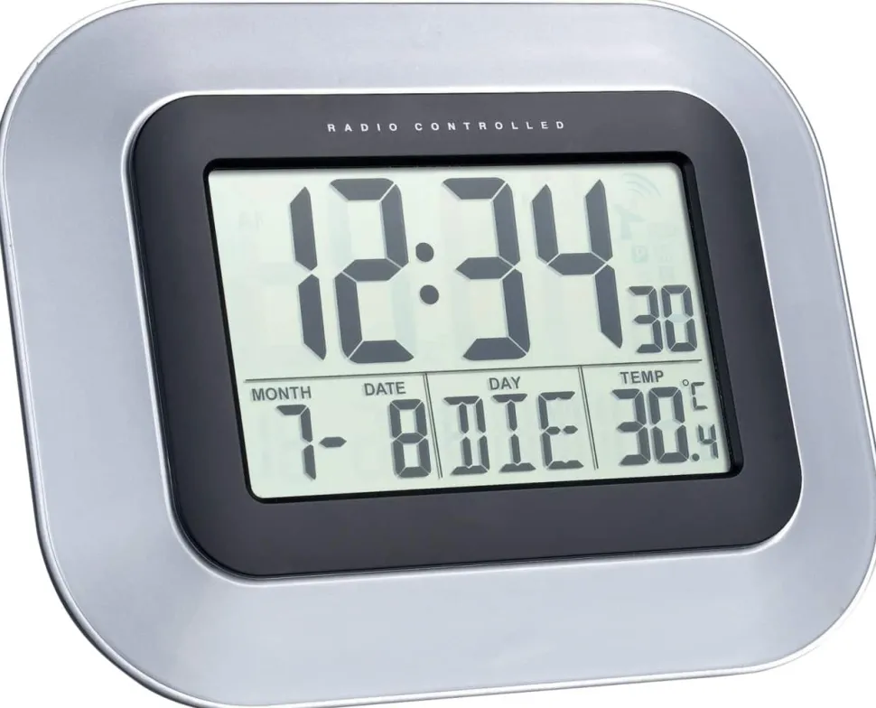 TechnoLine Digitale wandklok WS8005 22,8 cm x 2,8 cm x 18 cm Zilver, zwart