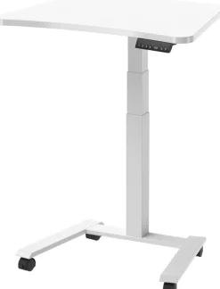 Viking Elektrisch hoogteverstelbaar Zit-sta-bureau Trapeziumvormig Wit H-Frame 600 (B) x 800 (D) mm Hout, metaal