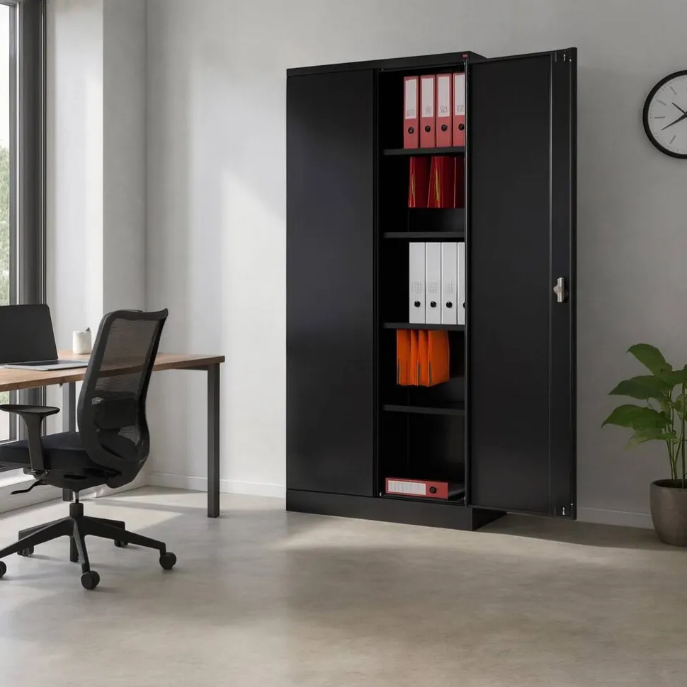 Viking Realspace Draaideurkast Staal 4 Planken Afsluitbaar 920 x 420 x 1,950 mm Zwart